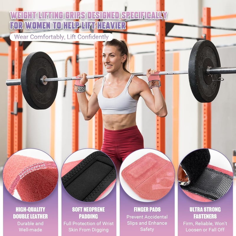 COFOF Weight Lifting Wrist Strap, Double Layer Leather Wrist Strap for Deadlift and Powerlifting, Adjustable Neoprene Padded Gym Workout Lifting Hooks (Pair) - Image 2